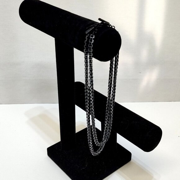 Nine West Double Strand Stainless Steel Square Link Chain Necklace Toggle Clasp - Picture 1 of 7